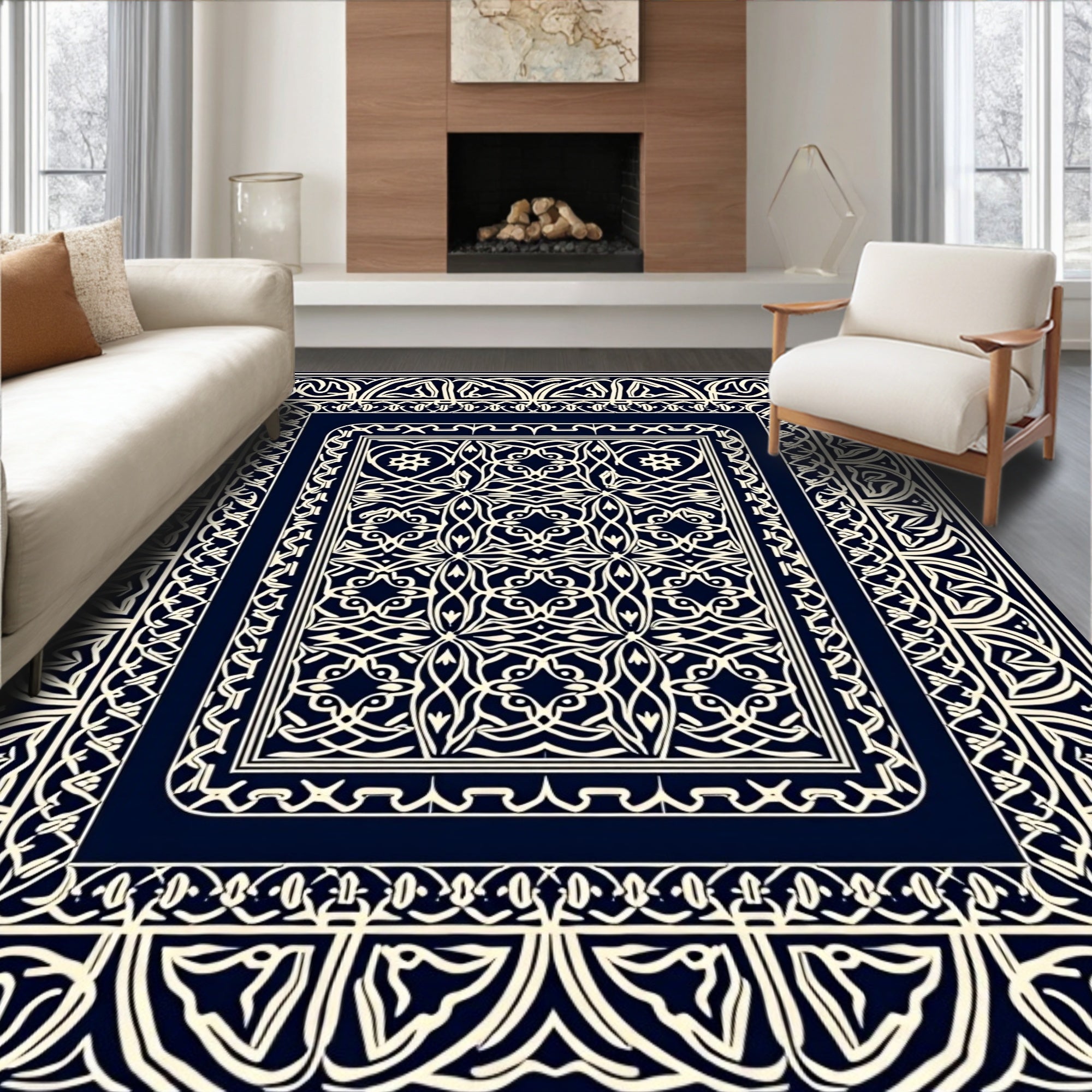 Intricate Symmetric Geometric Pattern Rug