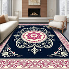 Crimson Cream Floral Mandala Border Rug
