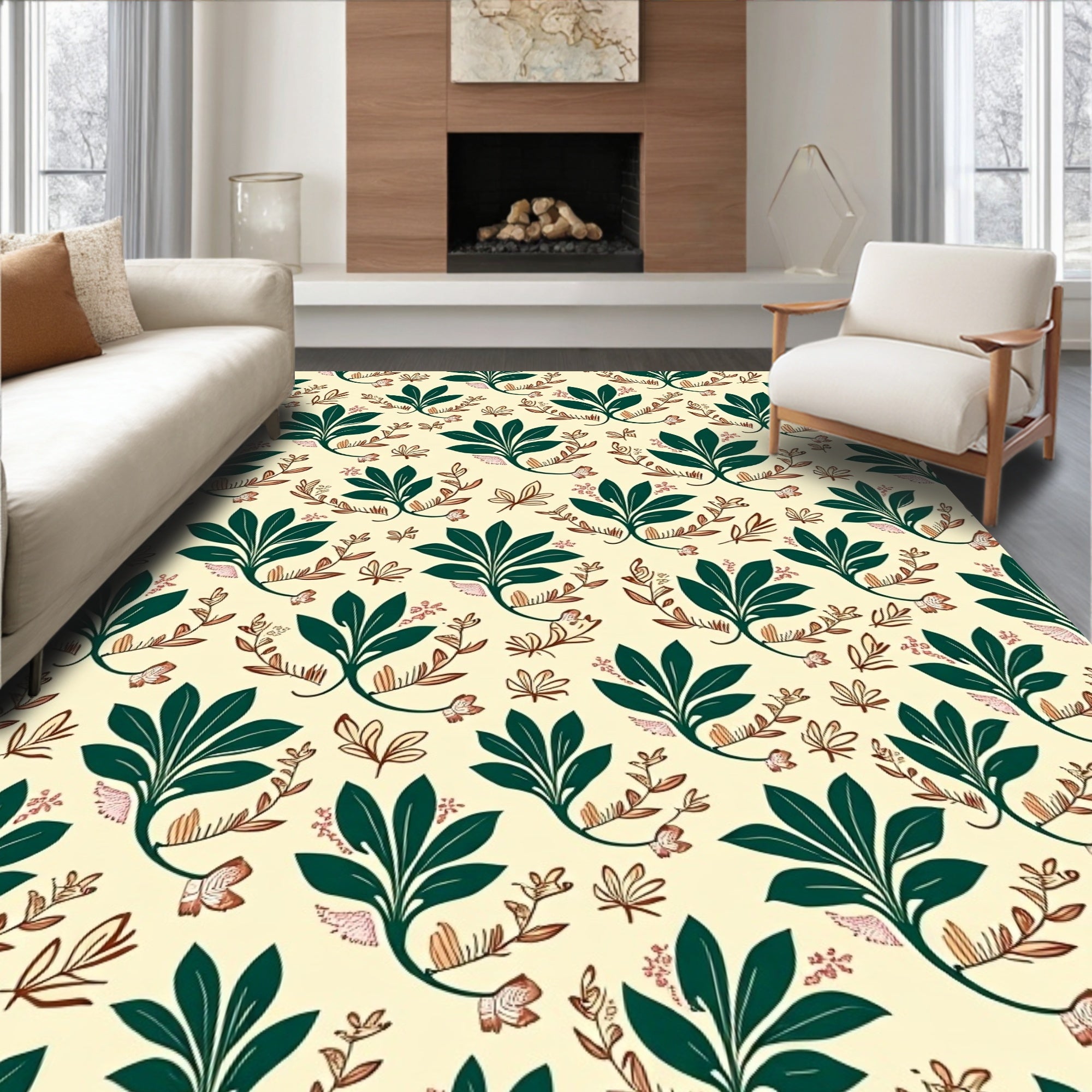 Botanical Garden Pattern With Leaves Rug