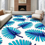 Blue Tropical Leaf Pattern Rug