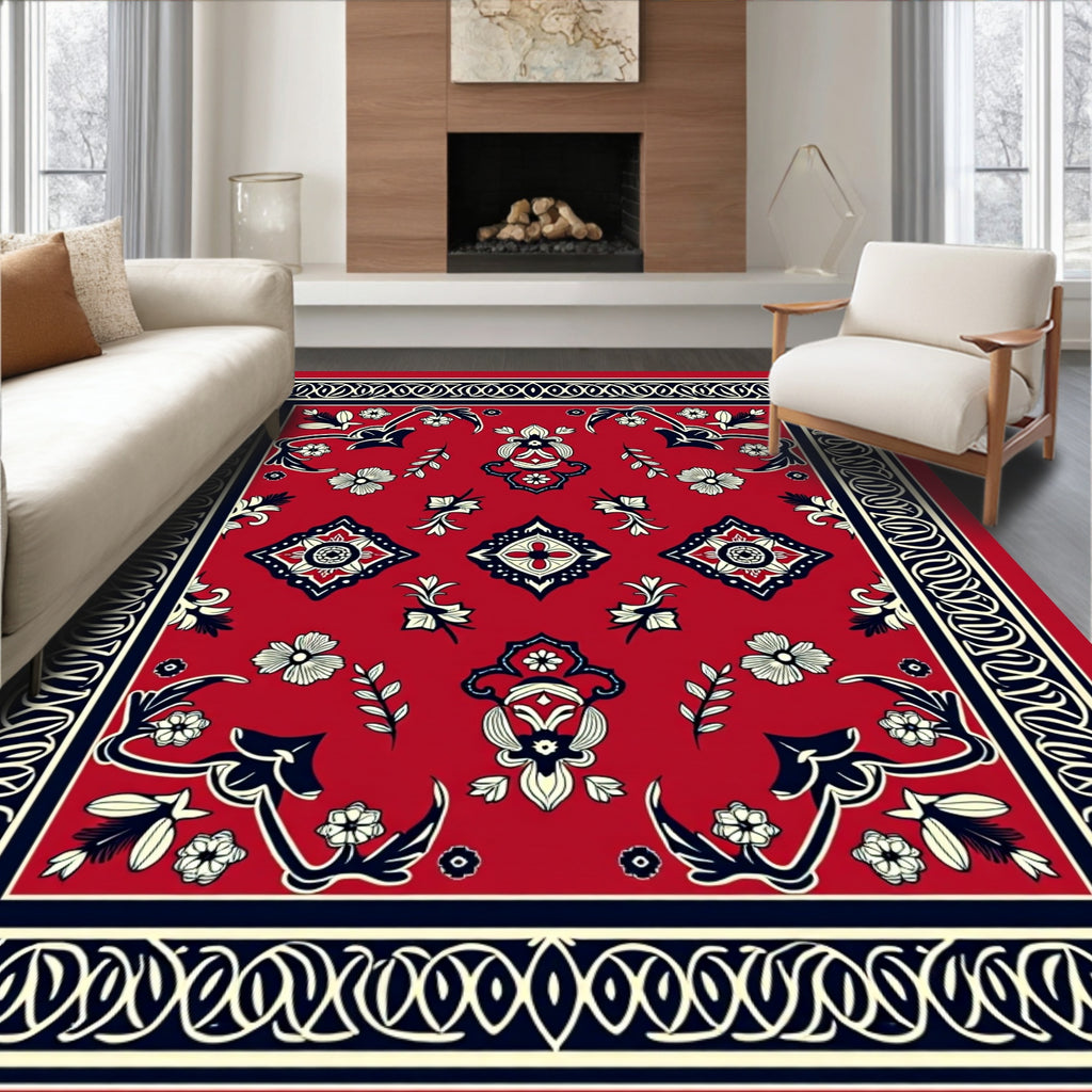 Red Floral Medallion Decorative Tapis Rug