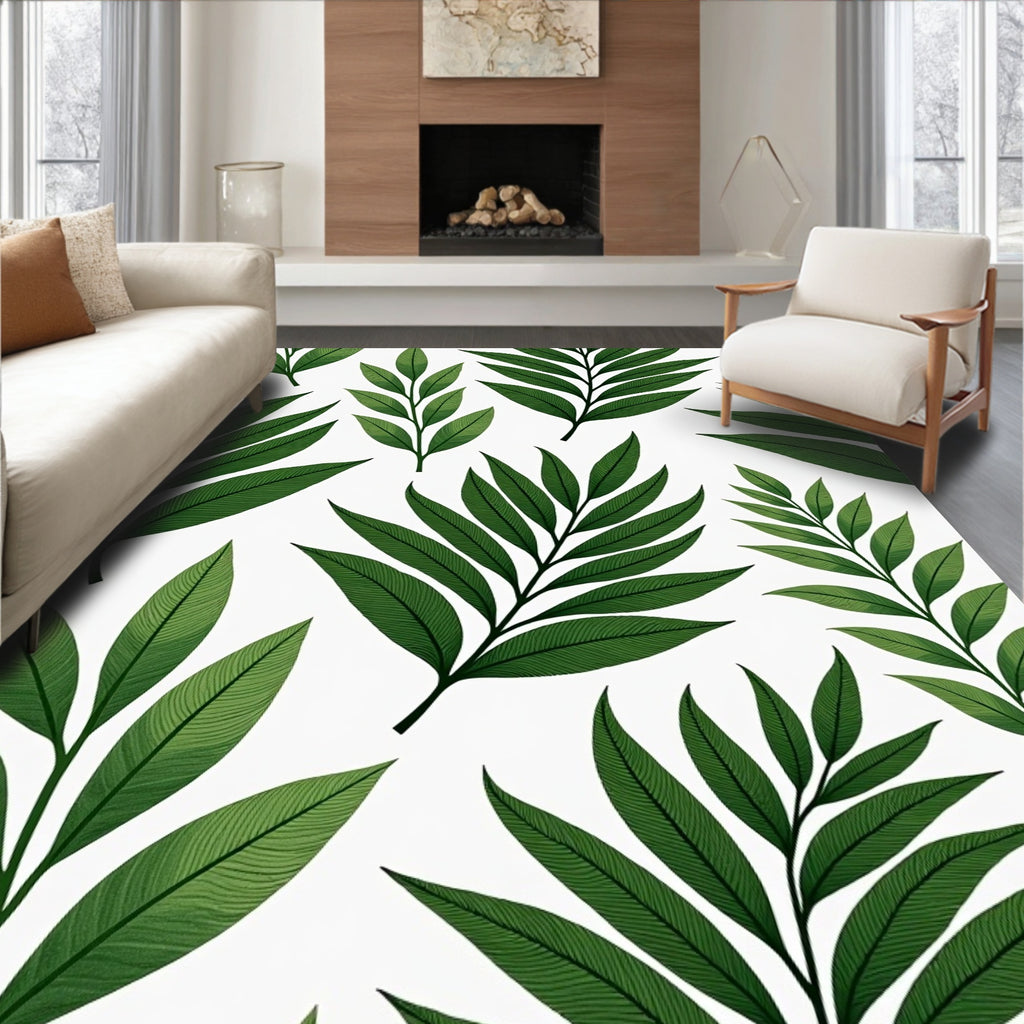 Leafy Branch Pattern Nature Print Rug