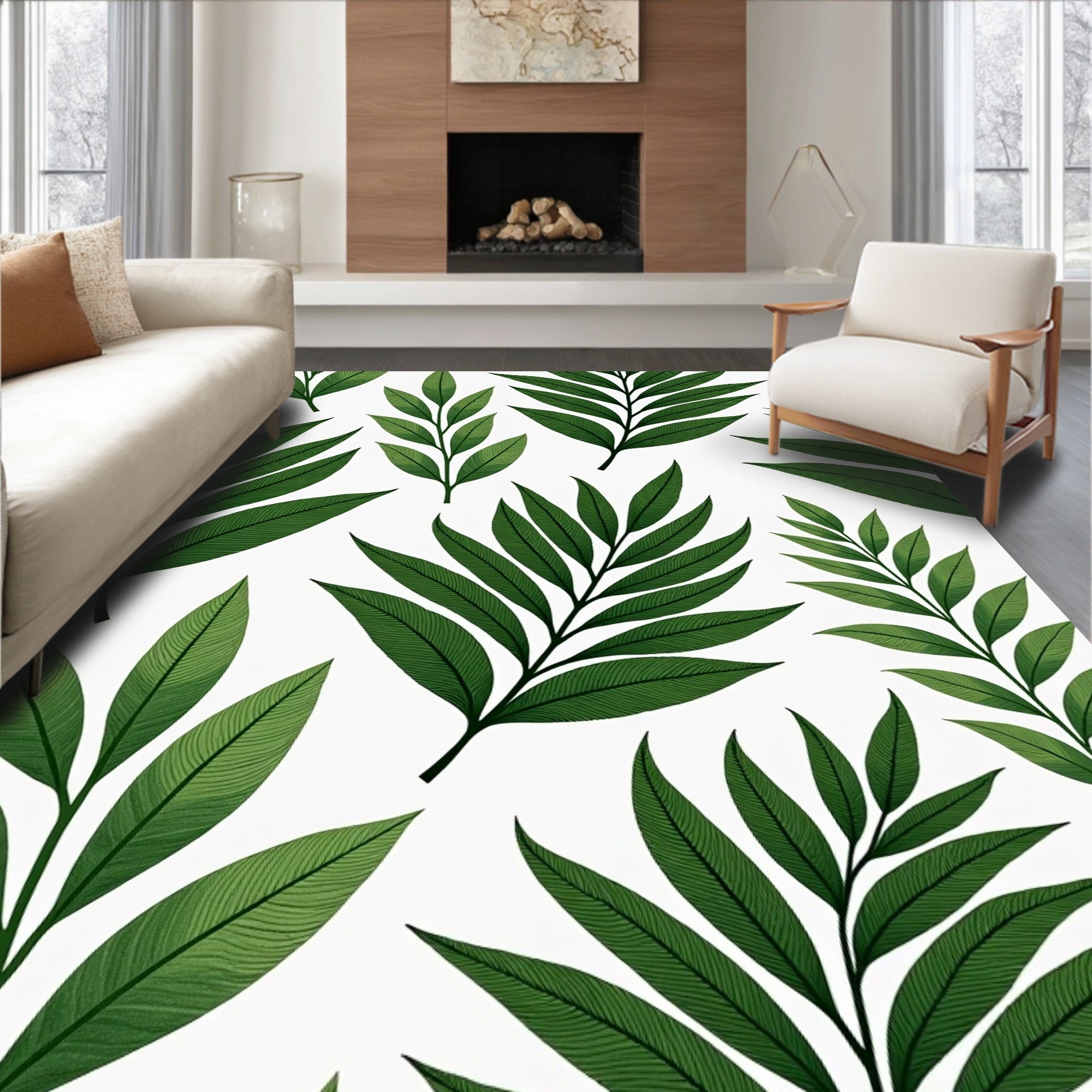 Leafy Branch Pattern Nature Print Rug