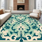 Mint Teal Floral Damask Pattern Rug