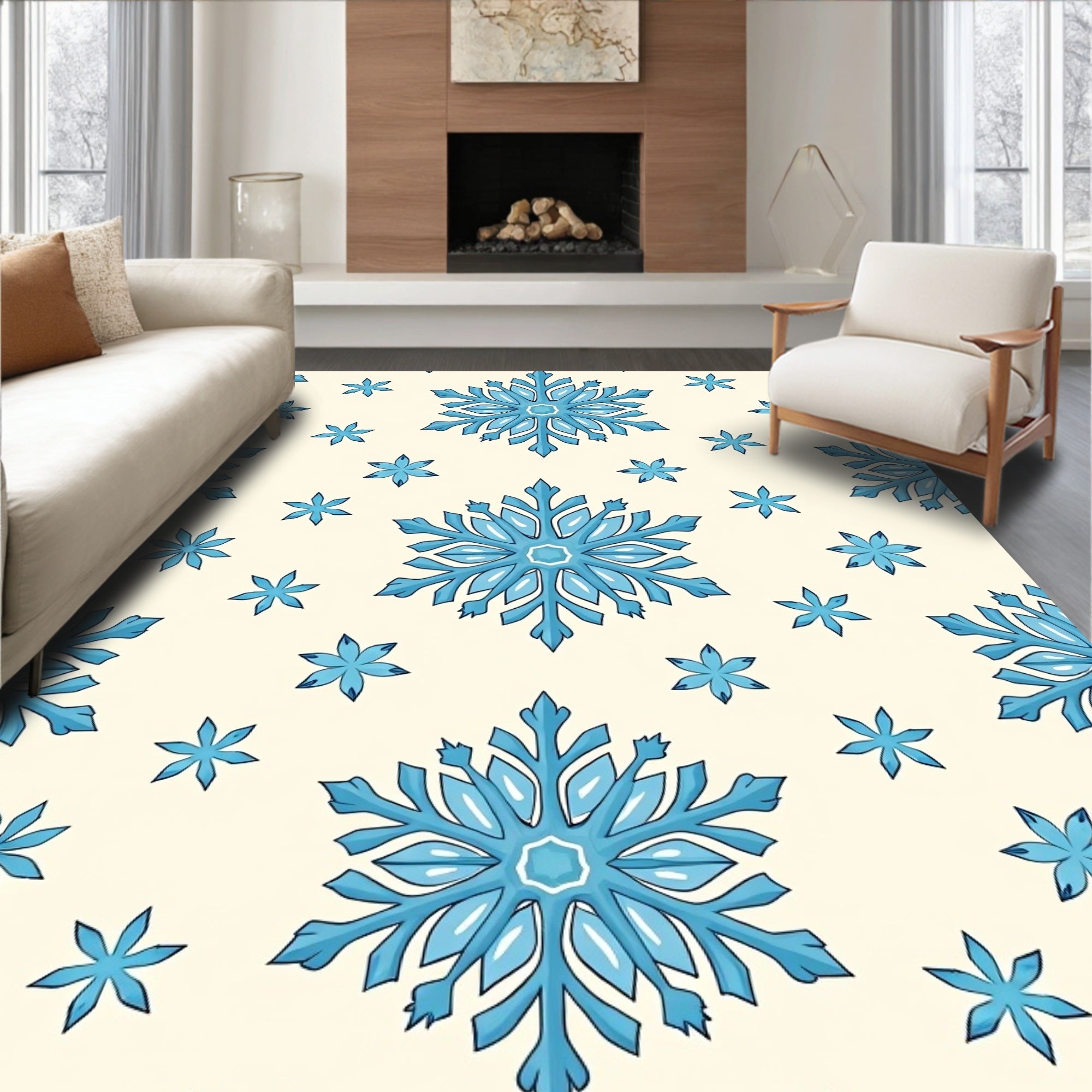 Light Blue Snowflake Pattern Rug