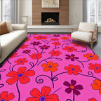 Retro Floral Vine Pink Background Rug