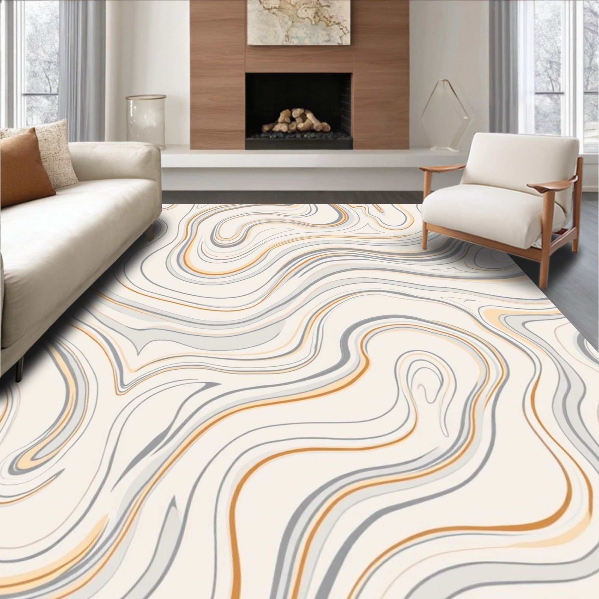 Elegant Wavy Swirl Lines Design Rug
