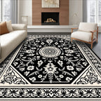 Classic Black Cream Floral Mandala Design Rug