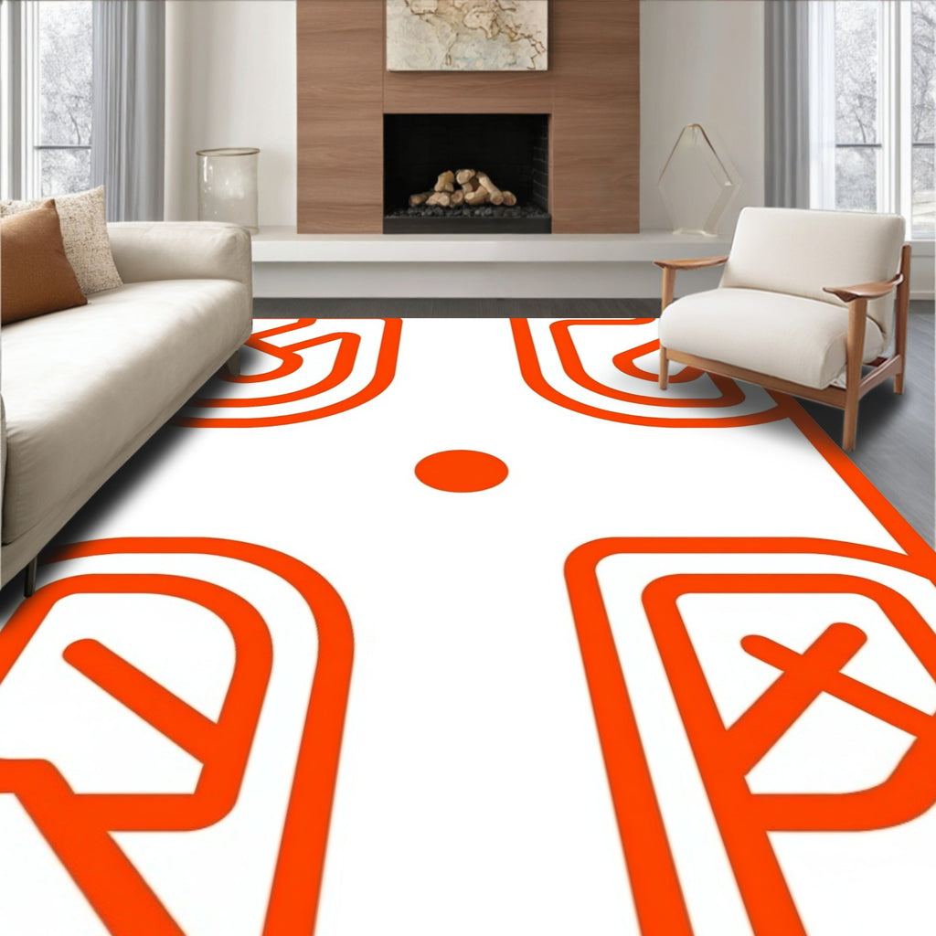 Bold Orange Abstract Labyrinth Design Rug