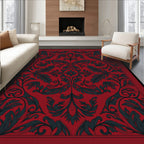 Dark Red And Teal Floral Pattern Rug