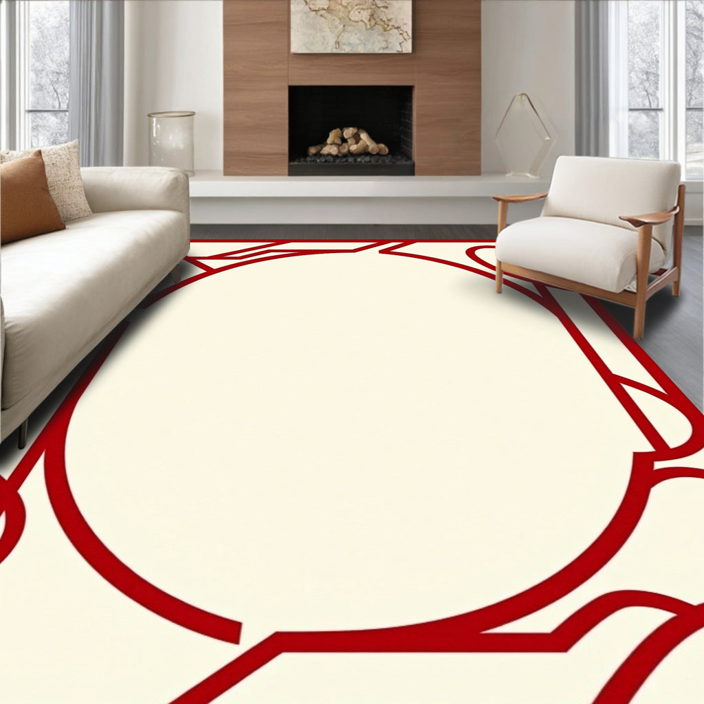 Red Geometric Swirl Border Rug