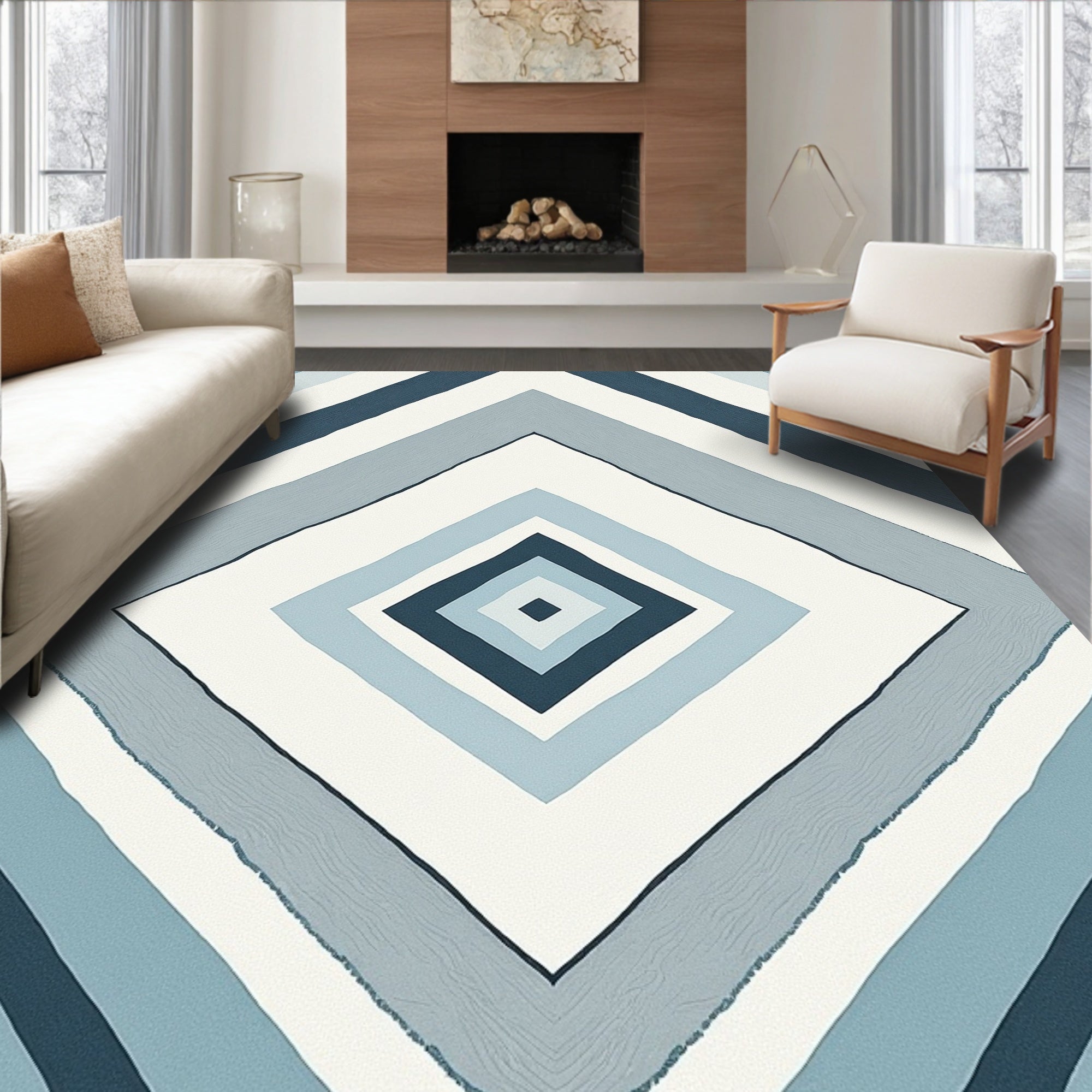 Cool Tone Diamond Pattern Rug