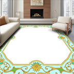 Art Nouveau Floral Yellow Teal Border Rug
