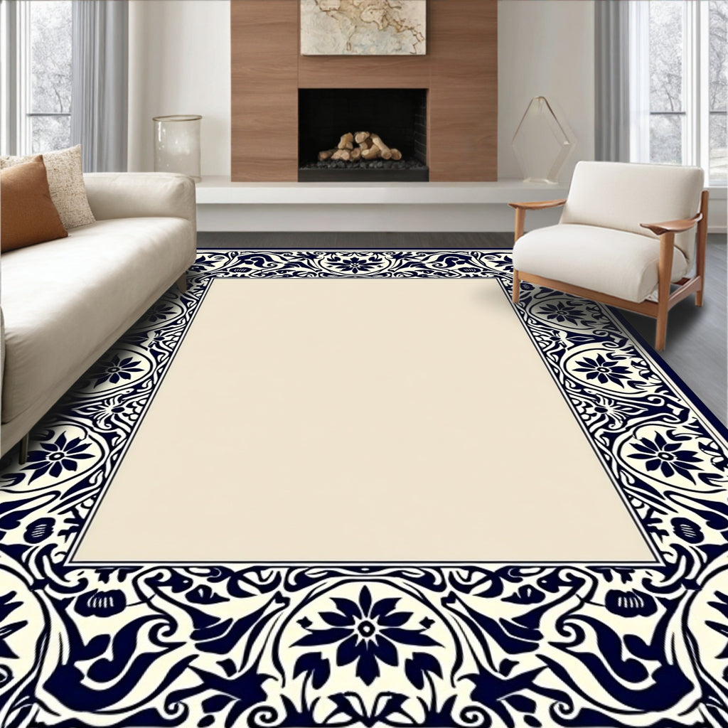 Ornate Floral Scrollwork Border Design Rug