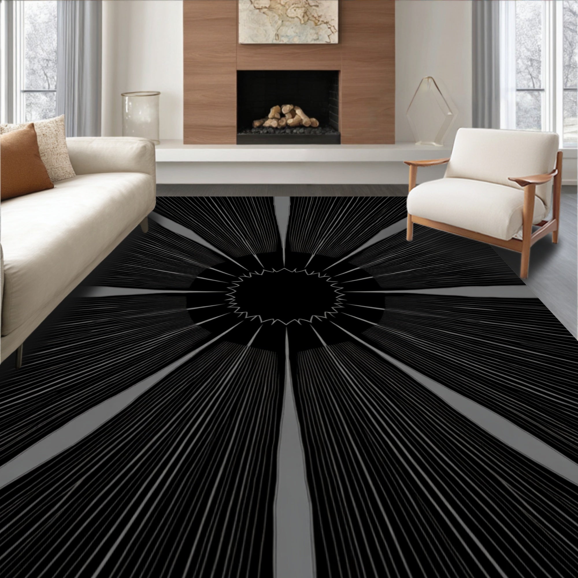 Radiant Rays Geometric Pattern Rug