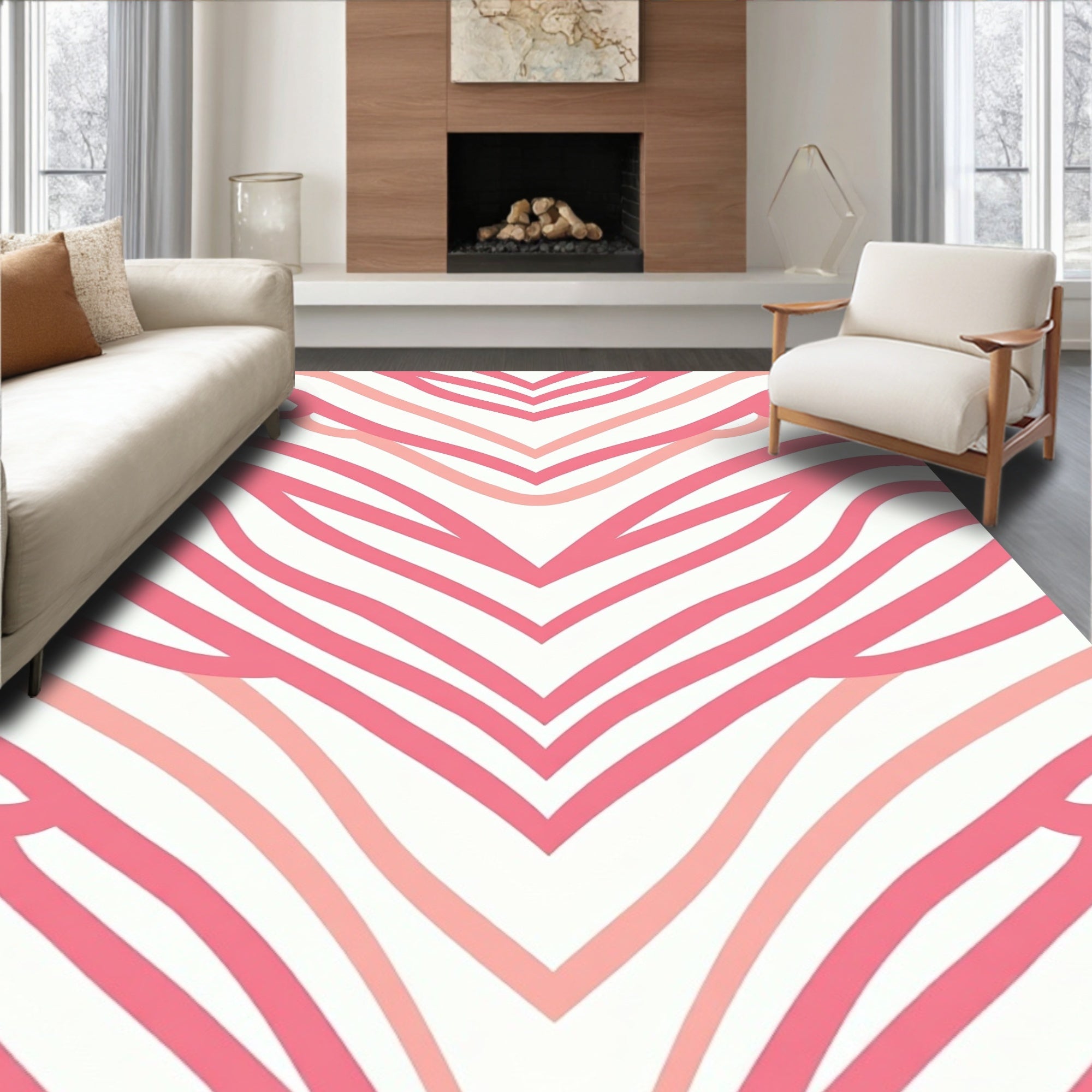 Abstract Pink Peach Chevron Wave Rug