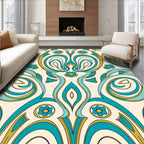 Art Nouveau Teal Floral Swirls Rug