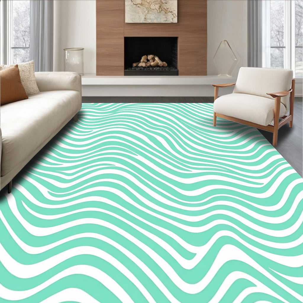 Aqua White Swirl Stripe Rug