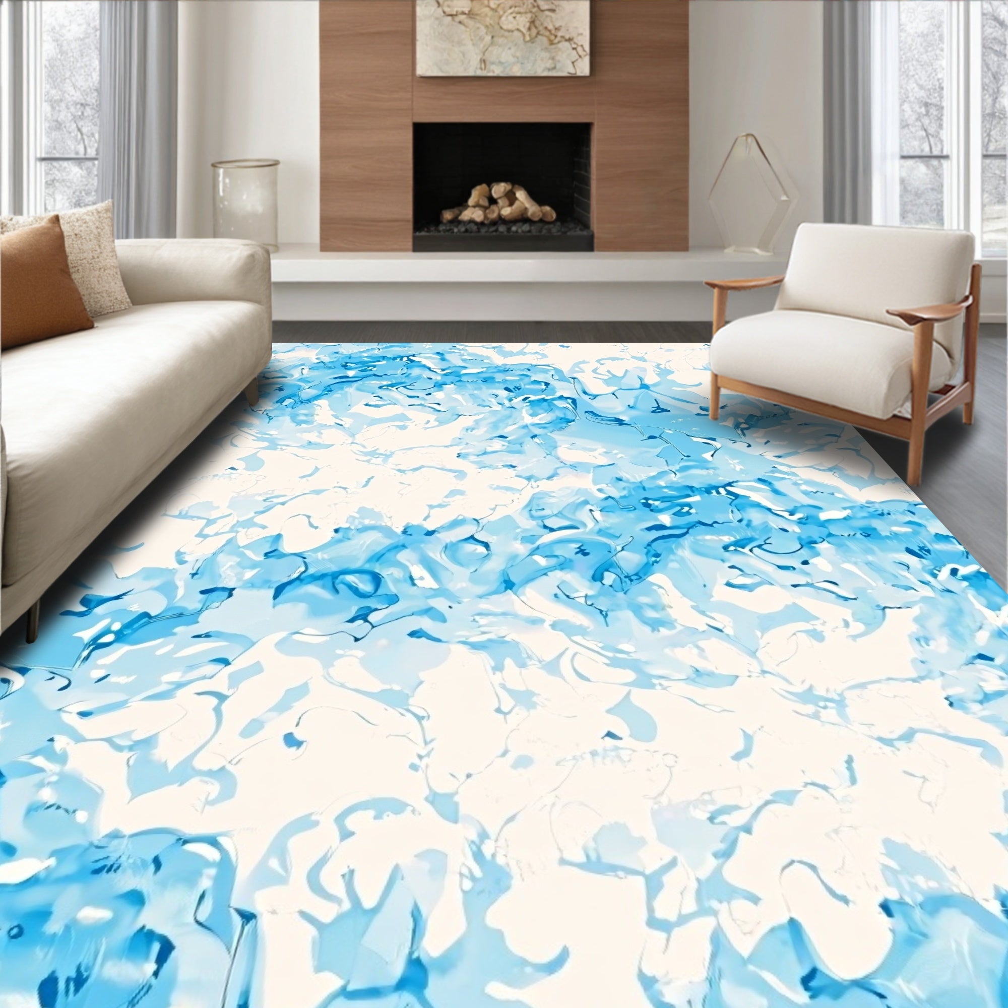 Abstract Blue Swirl Watercolor Pattern Rug