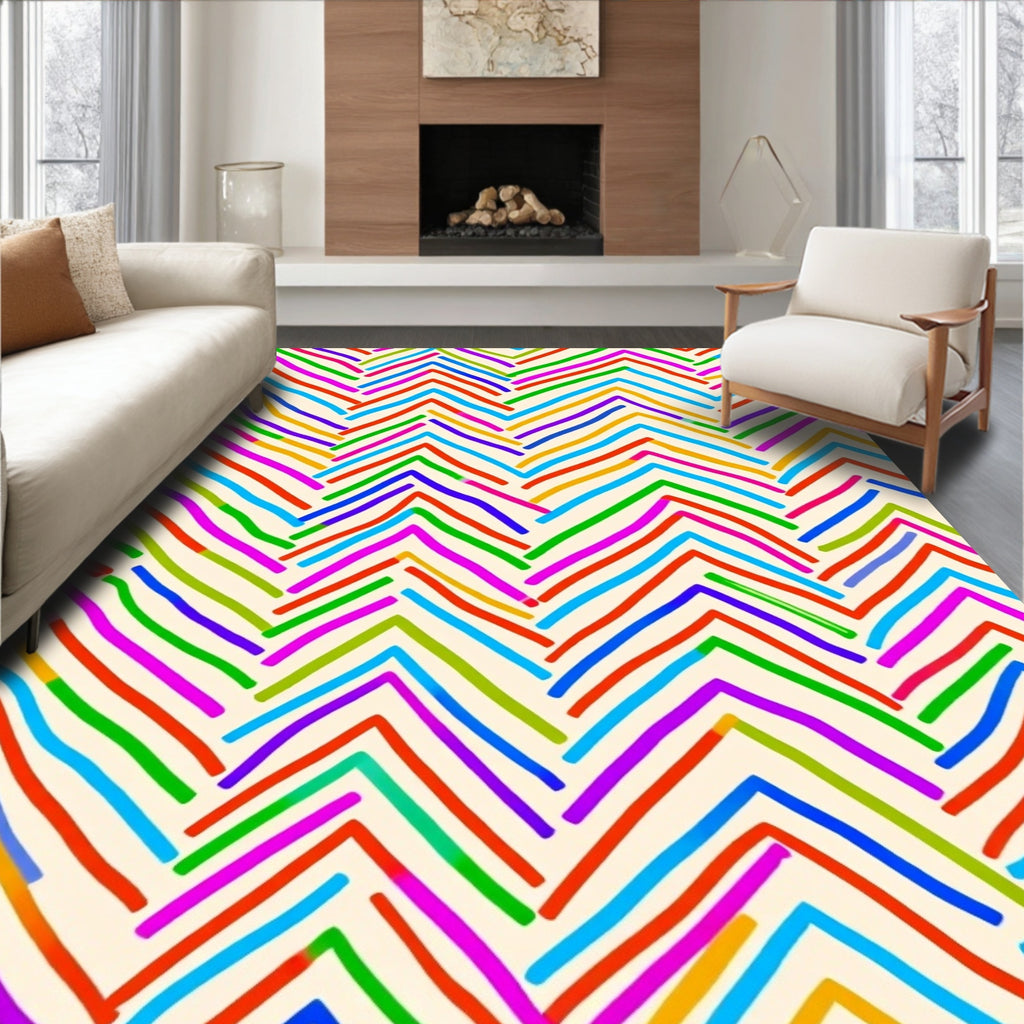 Multi Color Wavy Stripe Pattern Rug