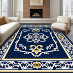 Classic Navy White Gold Ornamental Rug