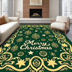 Ornate Festive Green Gold Medallion Rug
