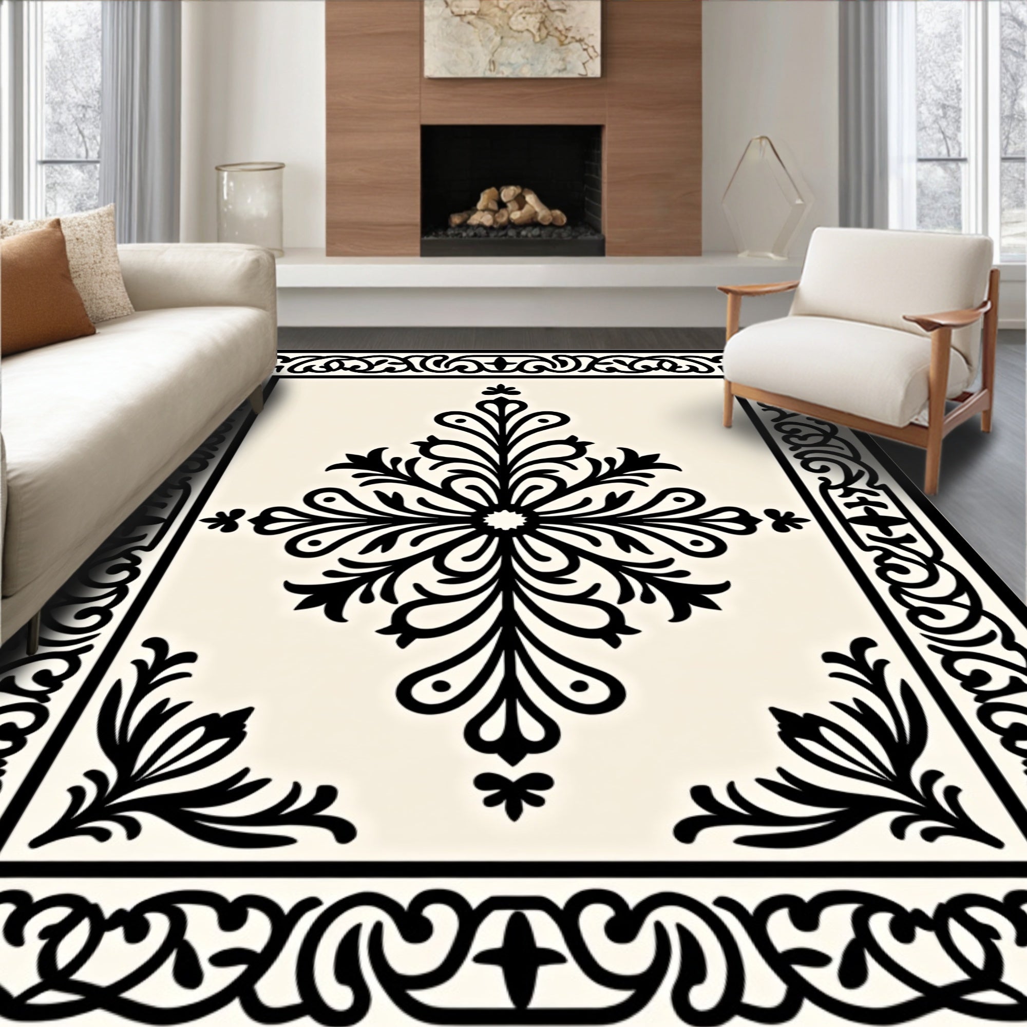 Traditional Floral Scroll Work Pattern Rug