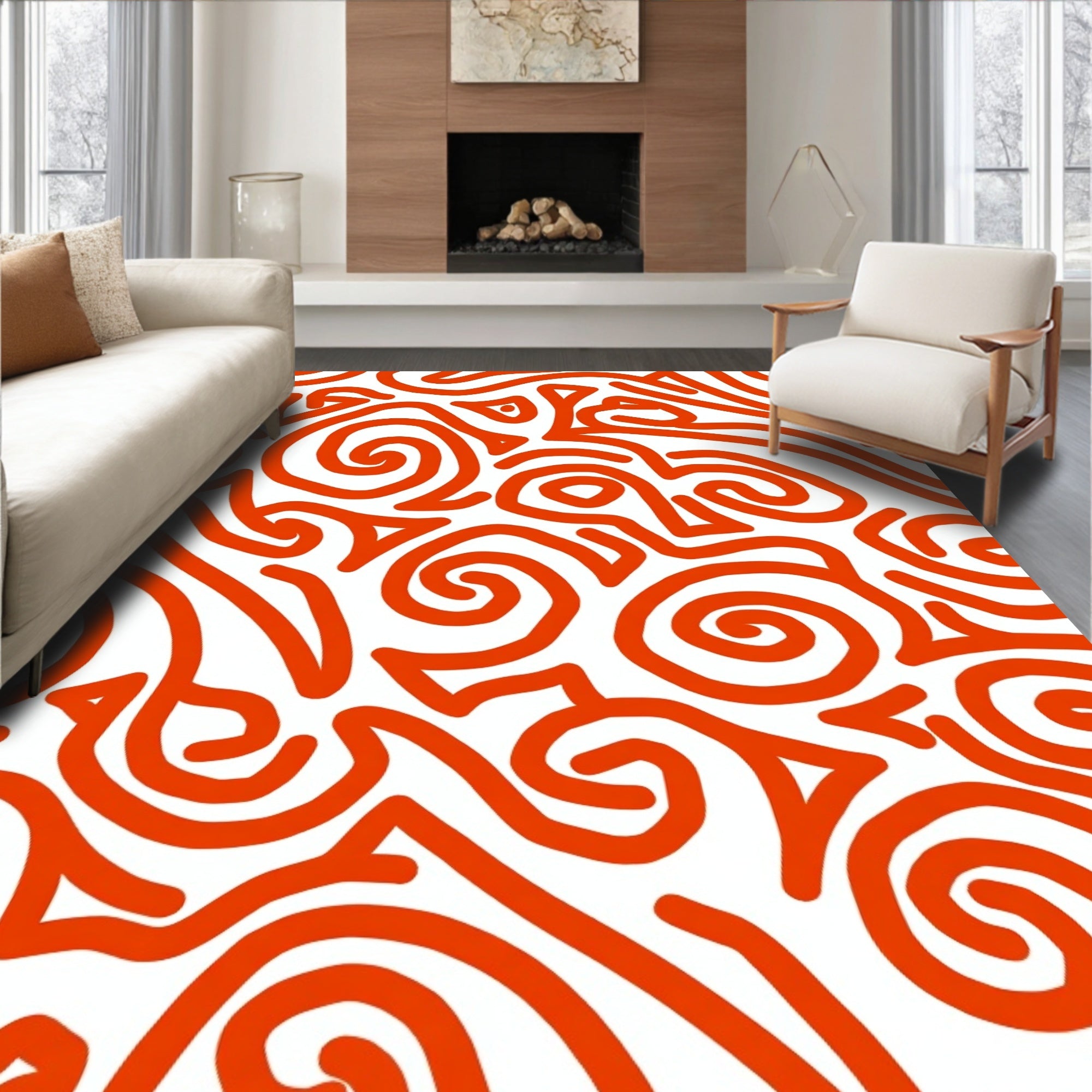 Bold Orange Swirl Abstract Pattern Rug