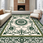 Dark Green Floral Medallion Intricate Design Rug