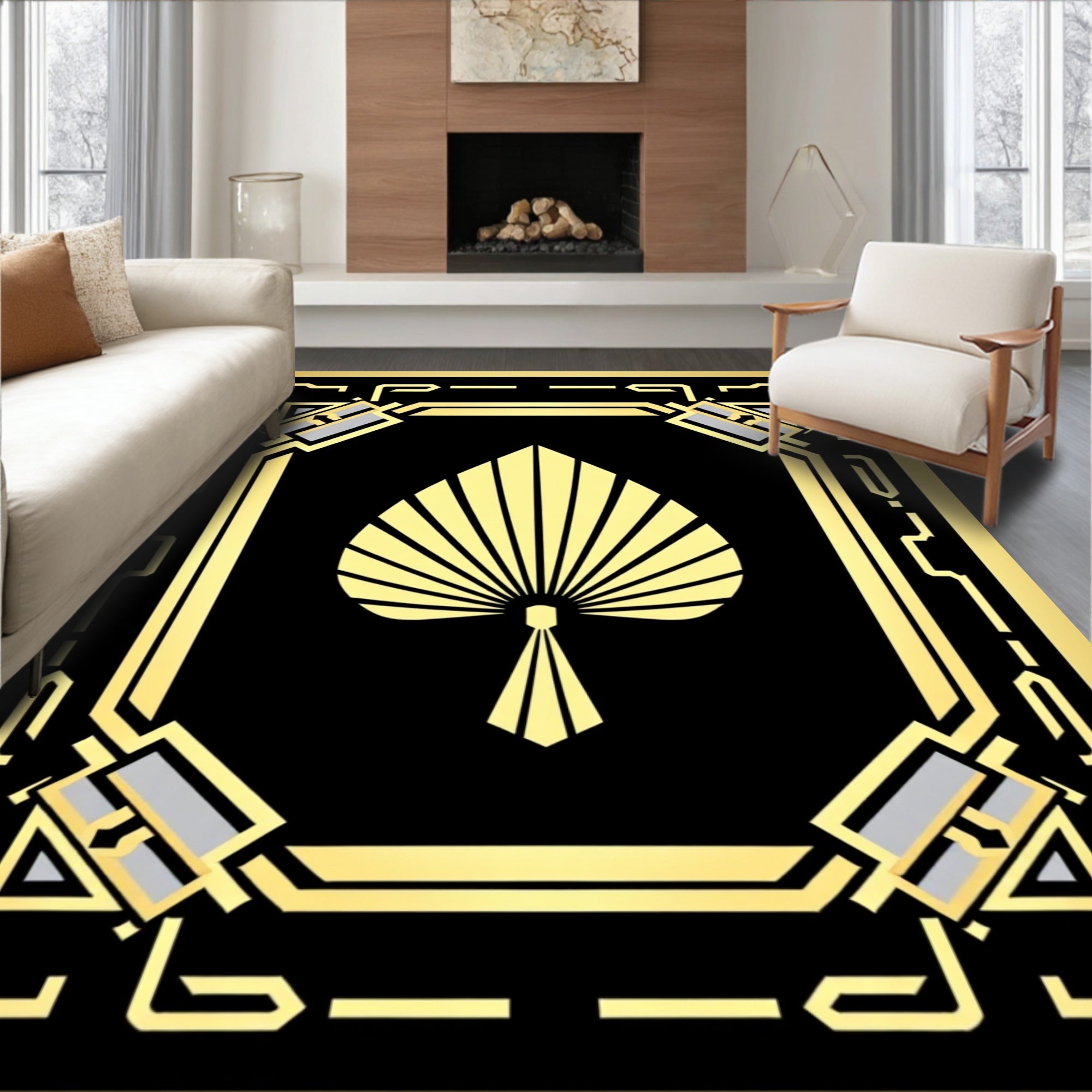 Art Deco Spade Fan Geometric Rug