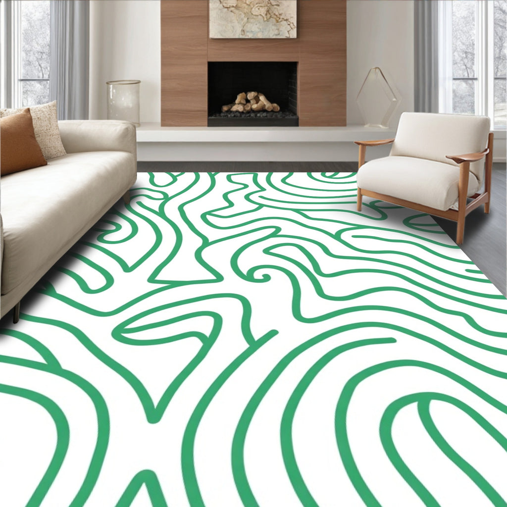 Green Abstract Organic Swirl Pattern Rug