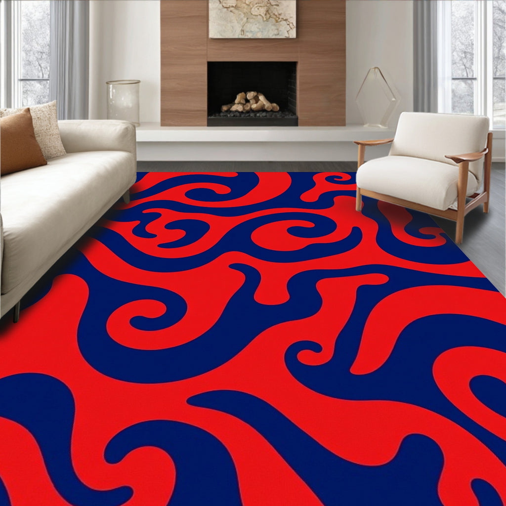 Red and Blue Swirl Pattern Rug