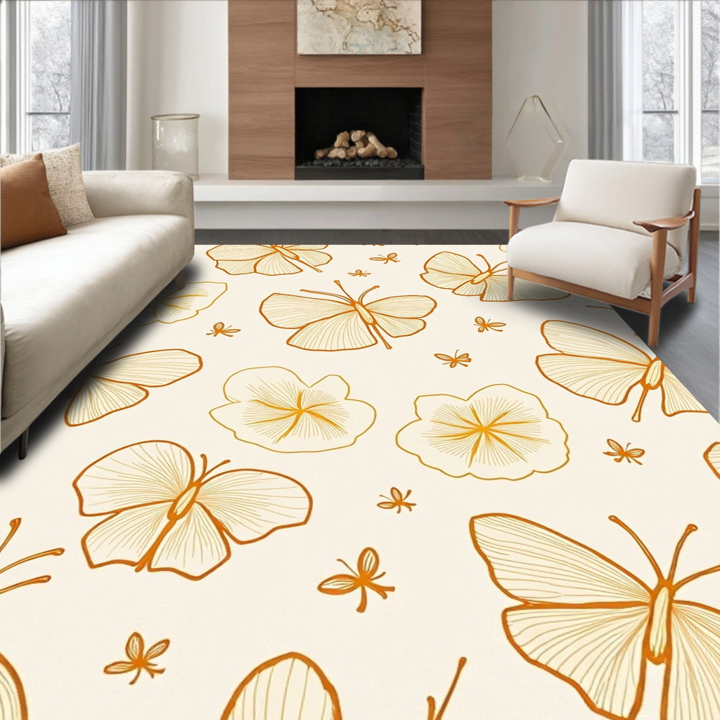 Delicate Butterfly and Flower Pattern Rug