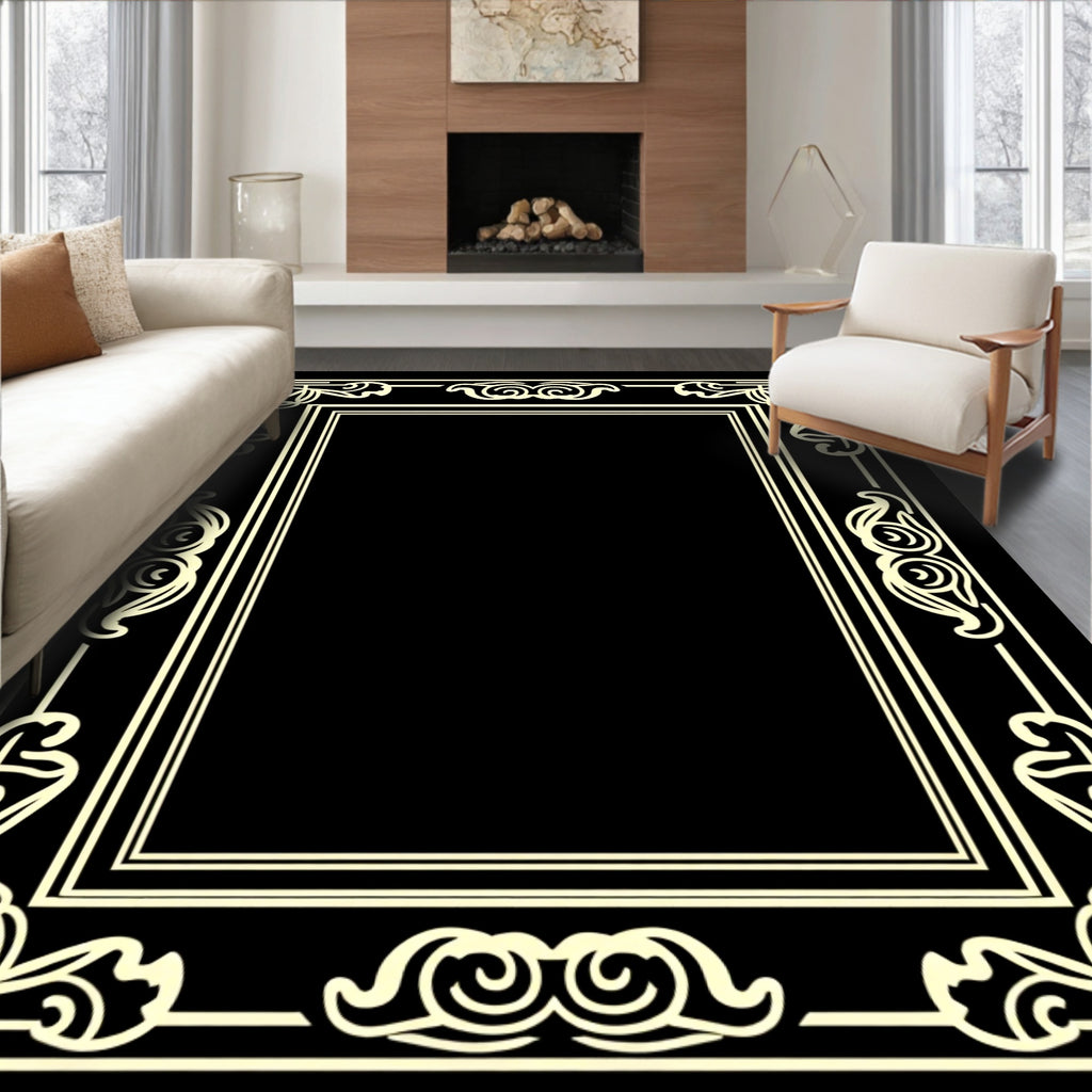 Ornate Scrollwork Art Deco Border Rug