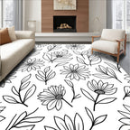 Floral Line Art Botanical Pattern Rug