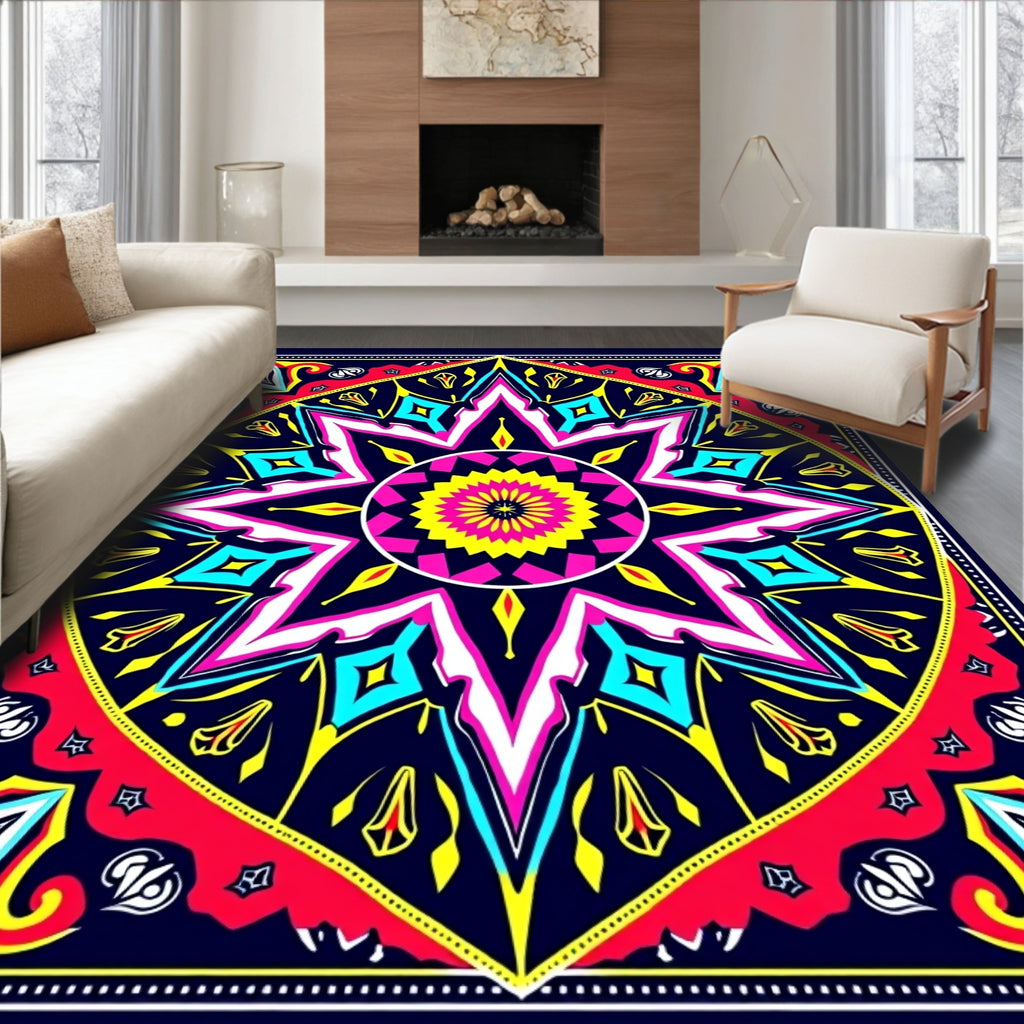 Vibrant Starburst With Geometric Accents Rug