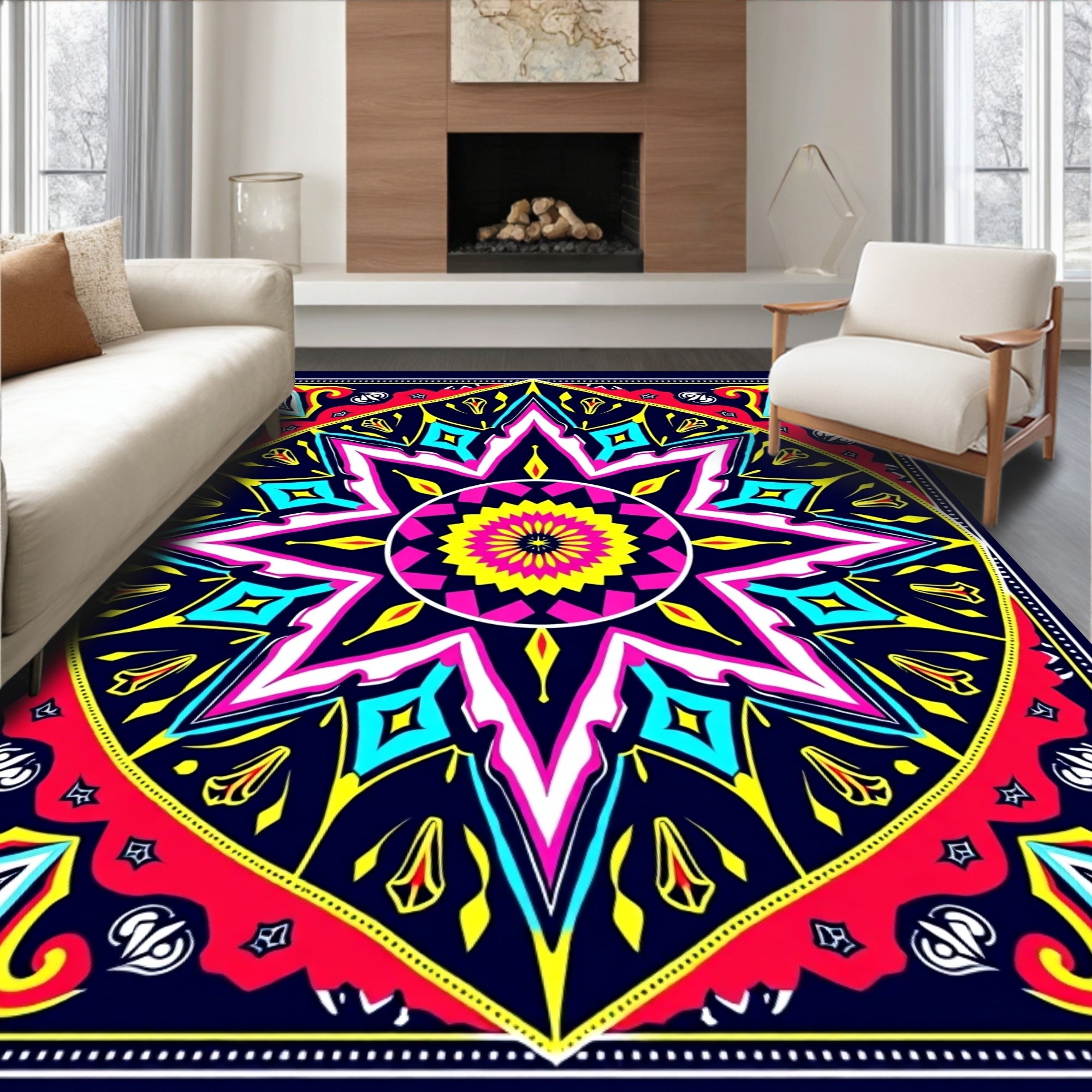 Vibrant Starburst With Geometric Accents Rug