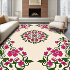 Floral Mandala Design with Green Vines Rug