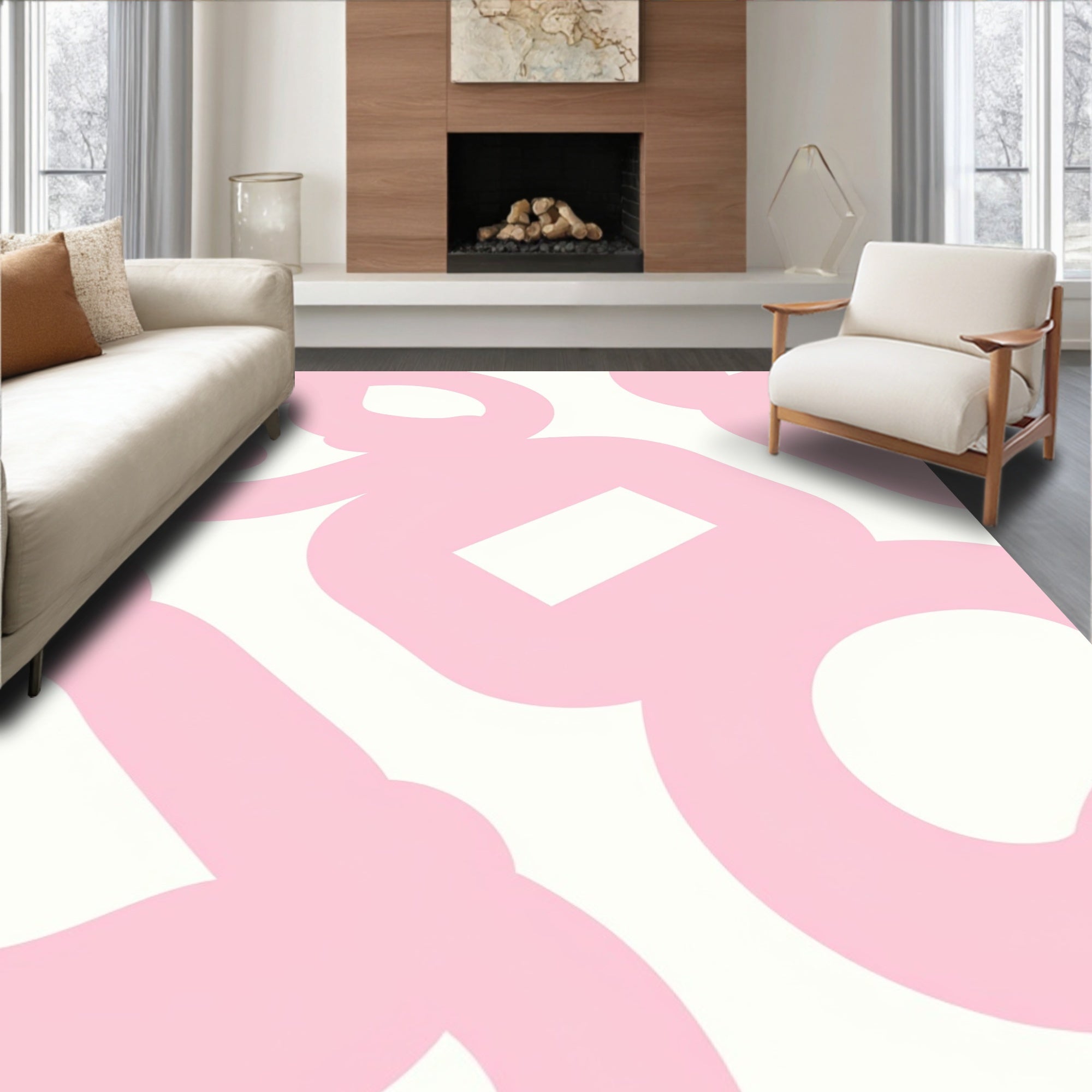 Delicate Pink Swirl Pattern Rug