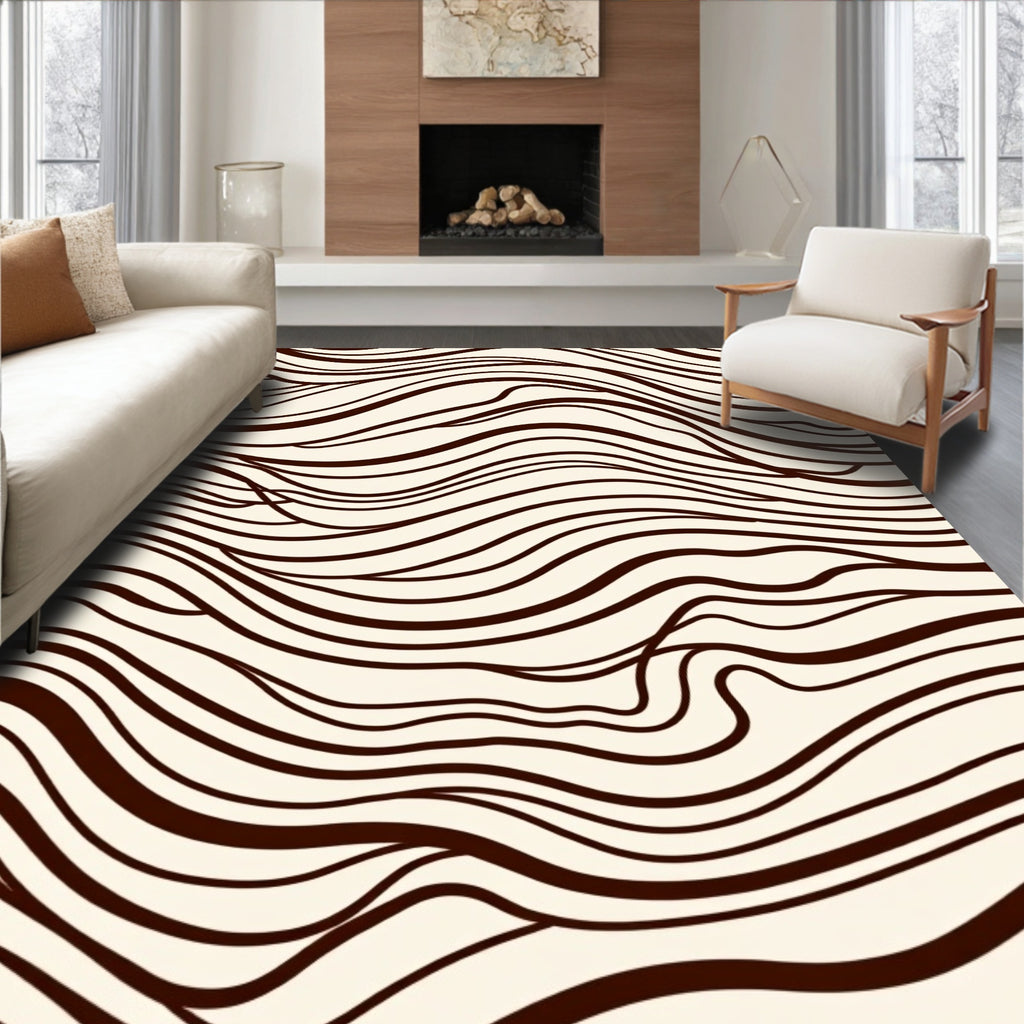Cream And Brown Swirl Pattern Rug