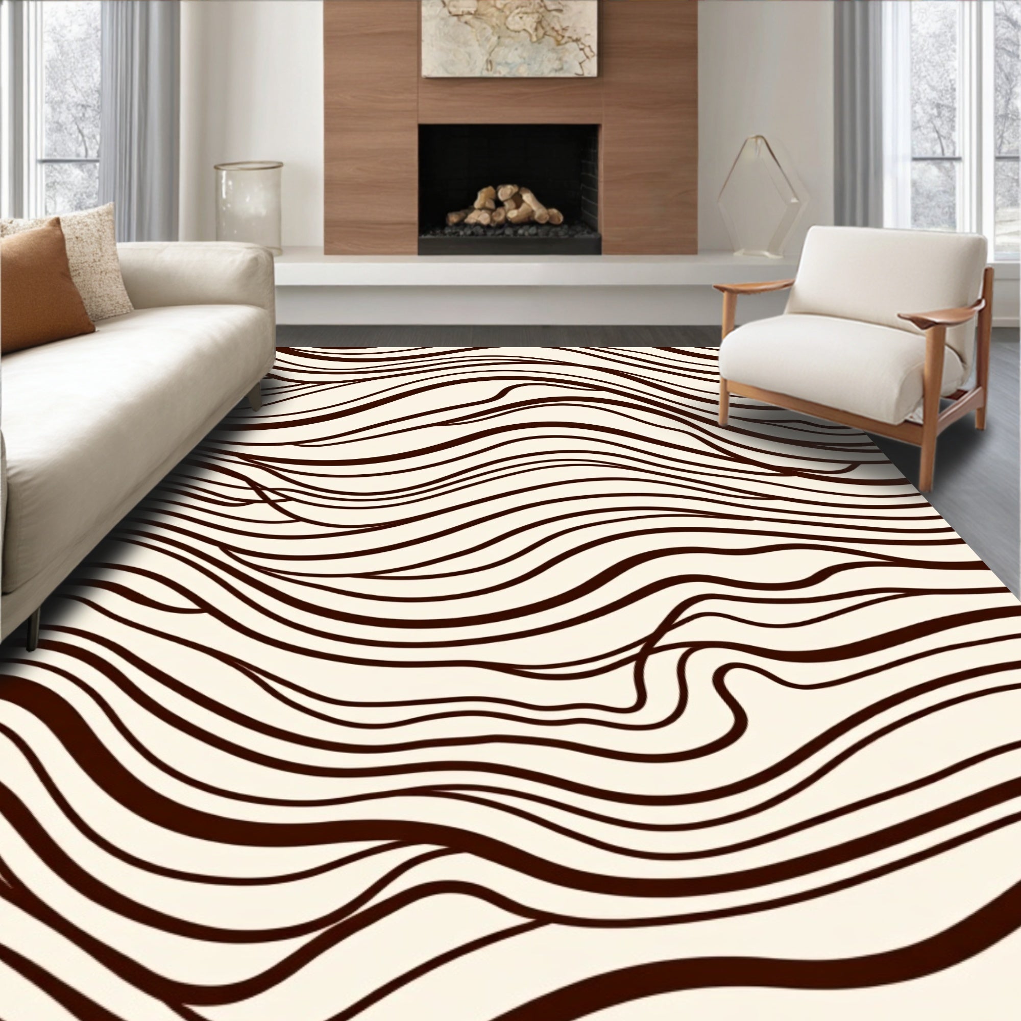 Cream And Brown Swirl Pattern Rug