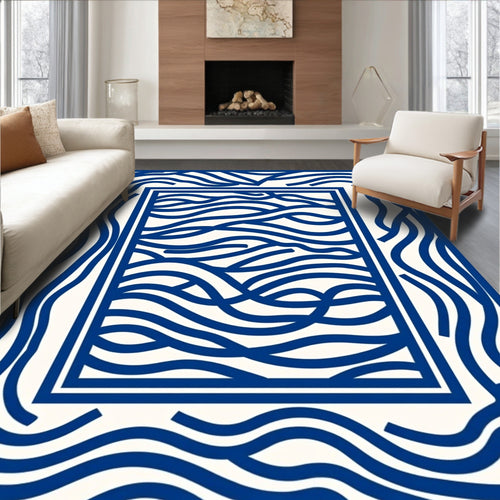 Abstract Blue Wavy Lines Rug