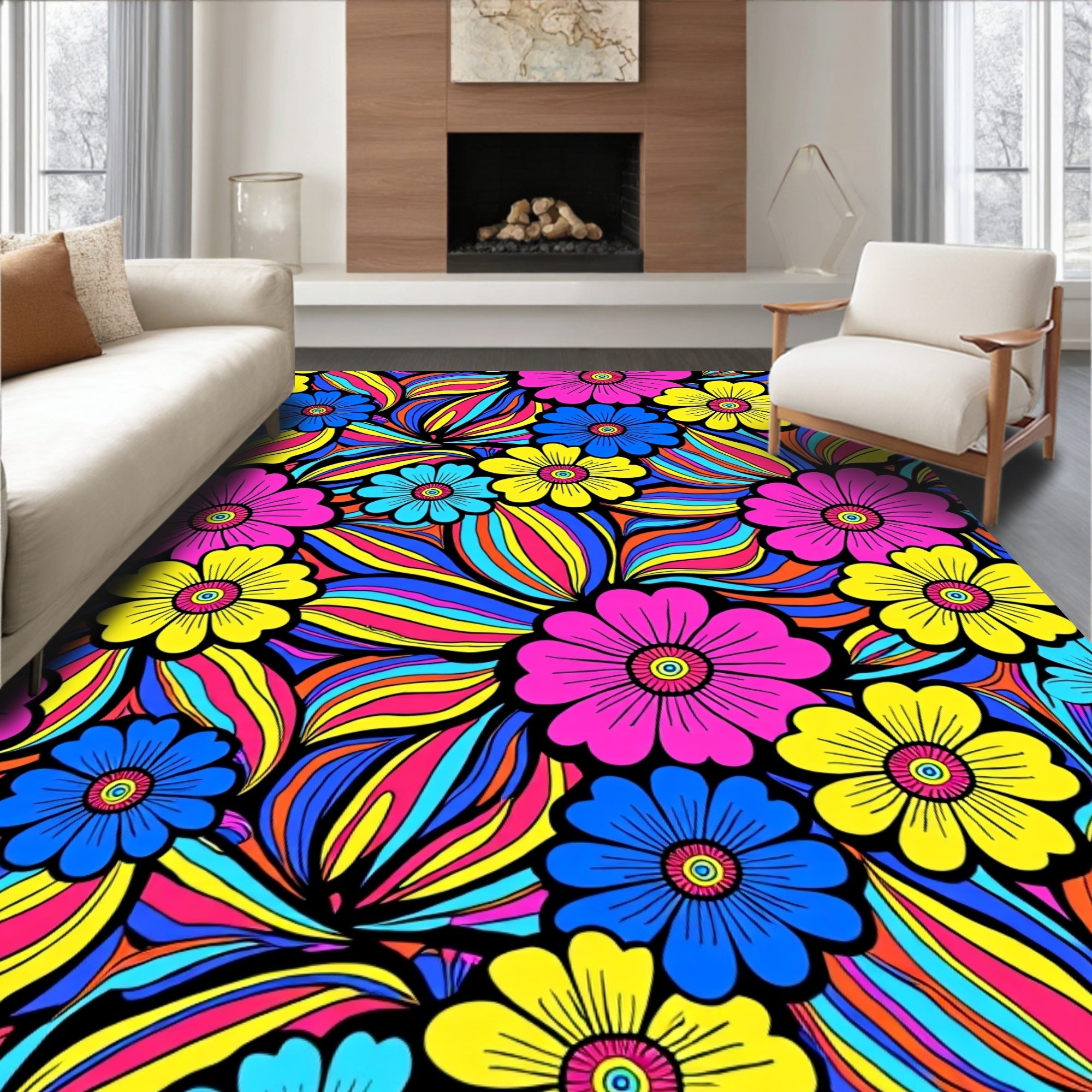 Psychedelic Floral Waves Pattern Rug