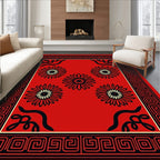 Red Floral Geometric Border Runner Design Rug