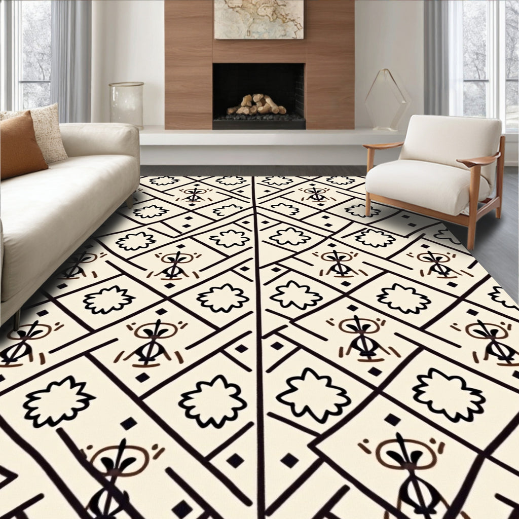 Tribal Folk Art Geometric Pattern Design Rug