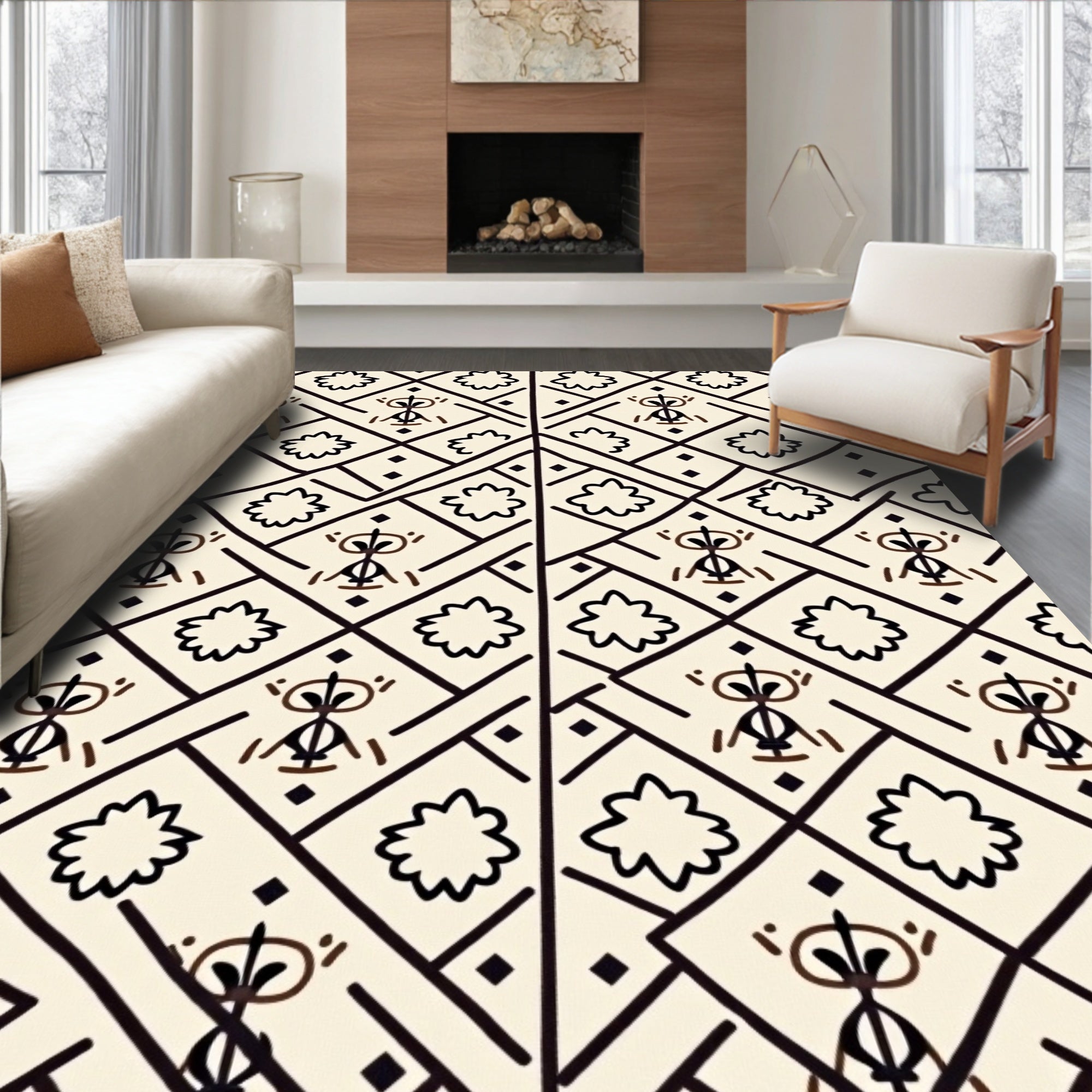 Tribal Folk Art Geometric Pattern Design Rug