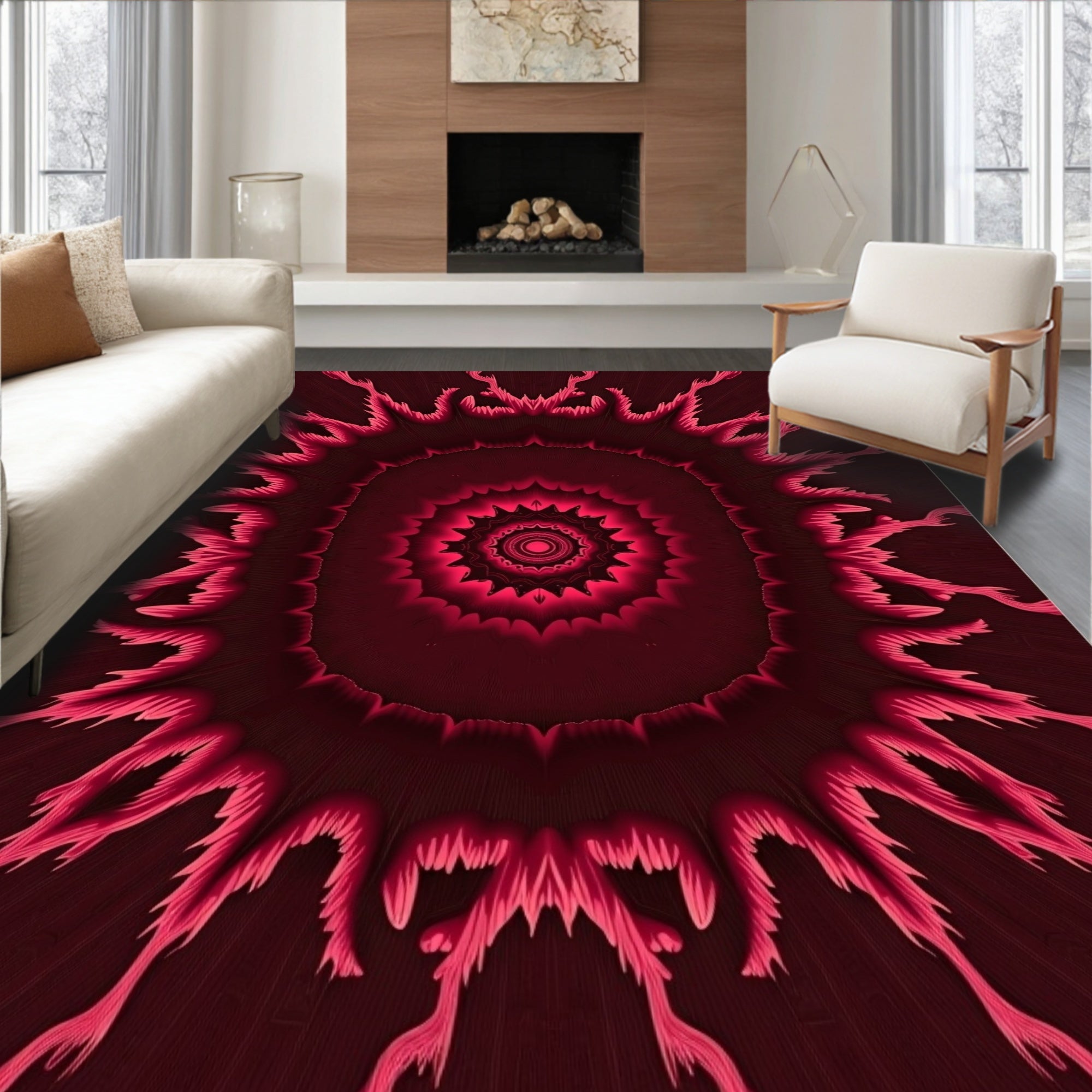 Fiery Radial Bloom Pattern Rug