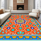 Orange Blue Medallion Floral Pattern Rug