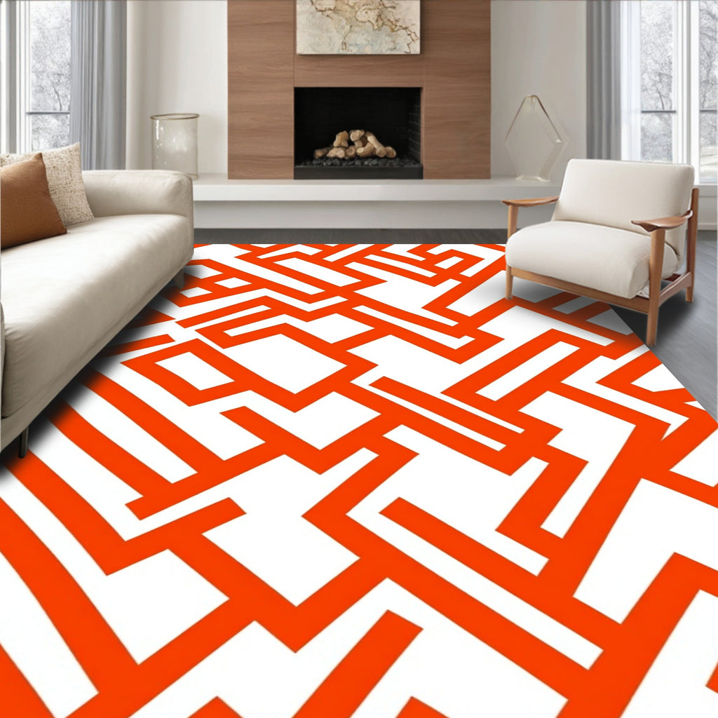Bold Orange Geometric Interlocking Lines Rug