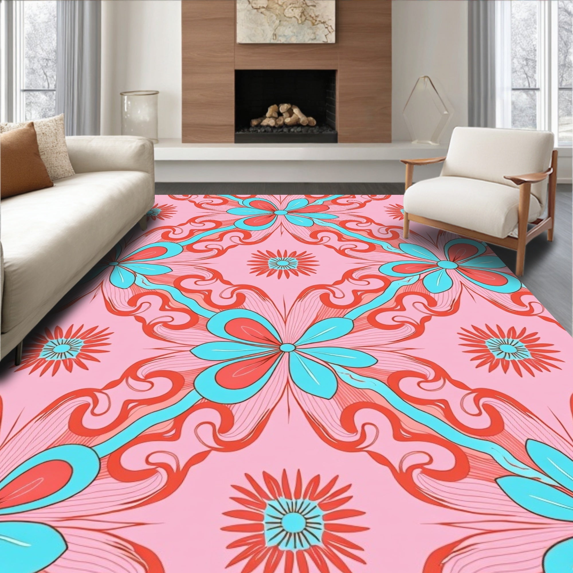 Psychedelic Floral Swirl Pattern Rug
